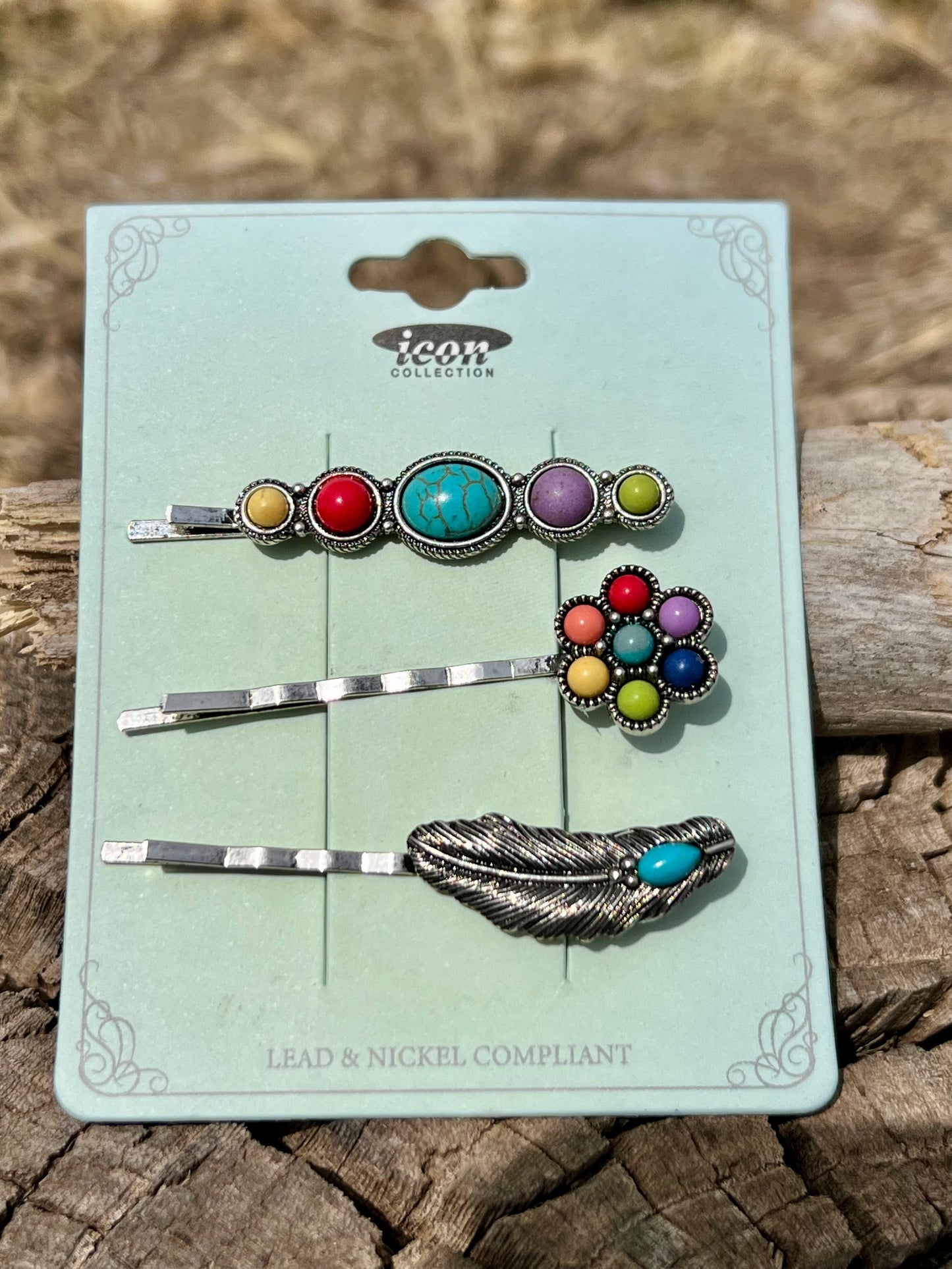 3 Piece Turquoise Hair Clip Set