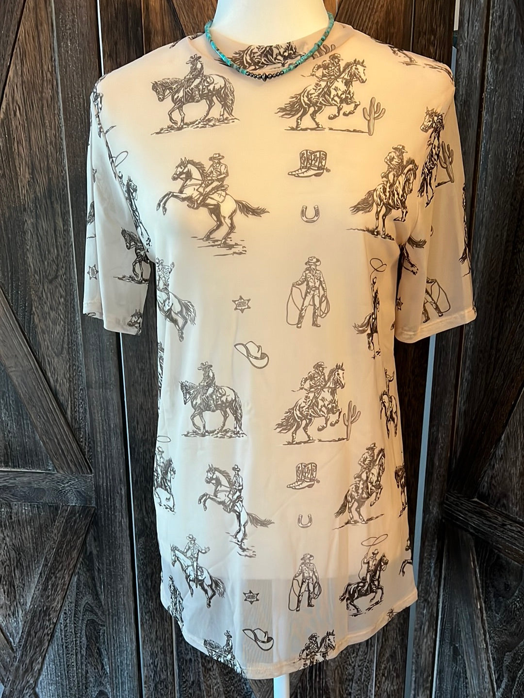 Western Short Sleeve Mesh Top