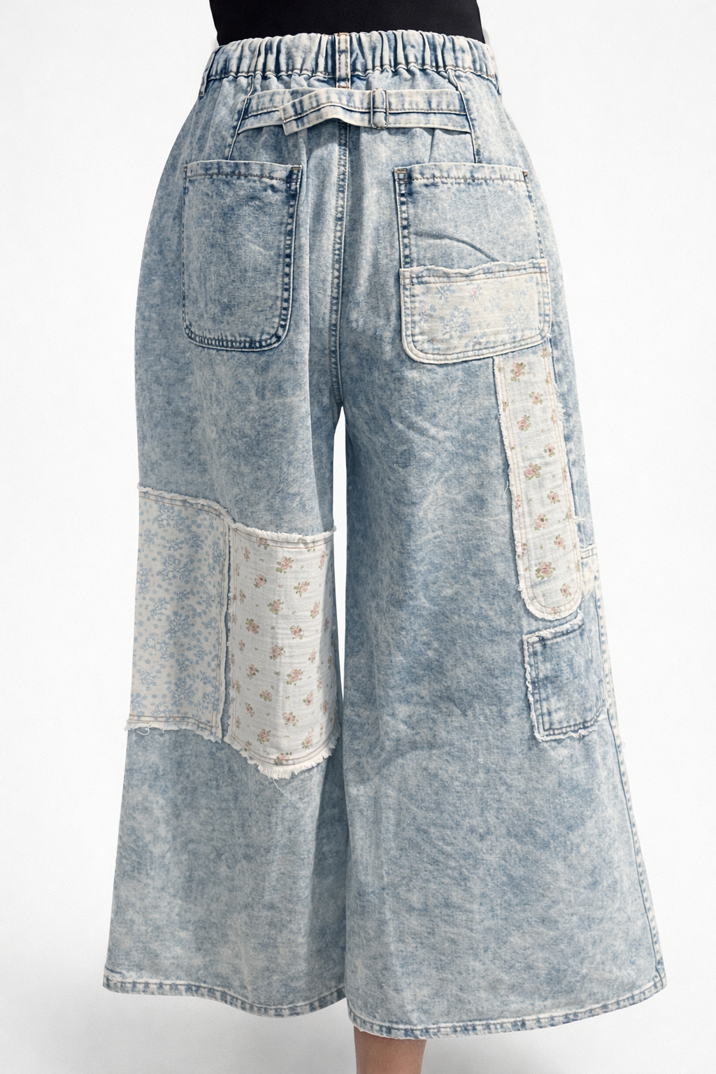 Patchwork Wide Leg Denim Jean