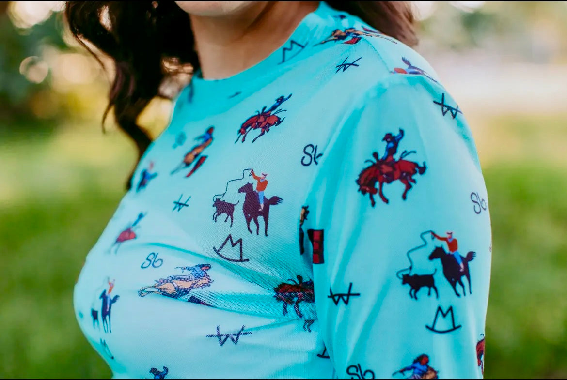 Rodeo Turquoise Mesh Top