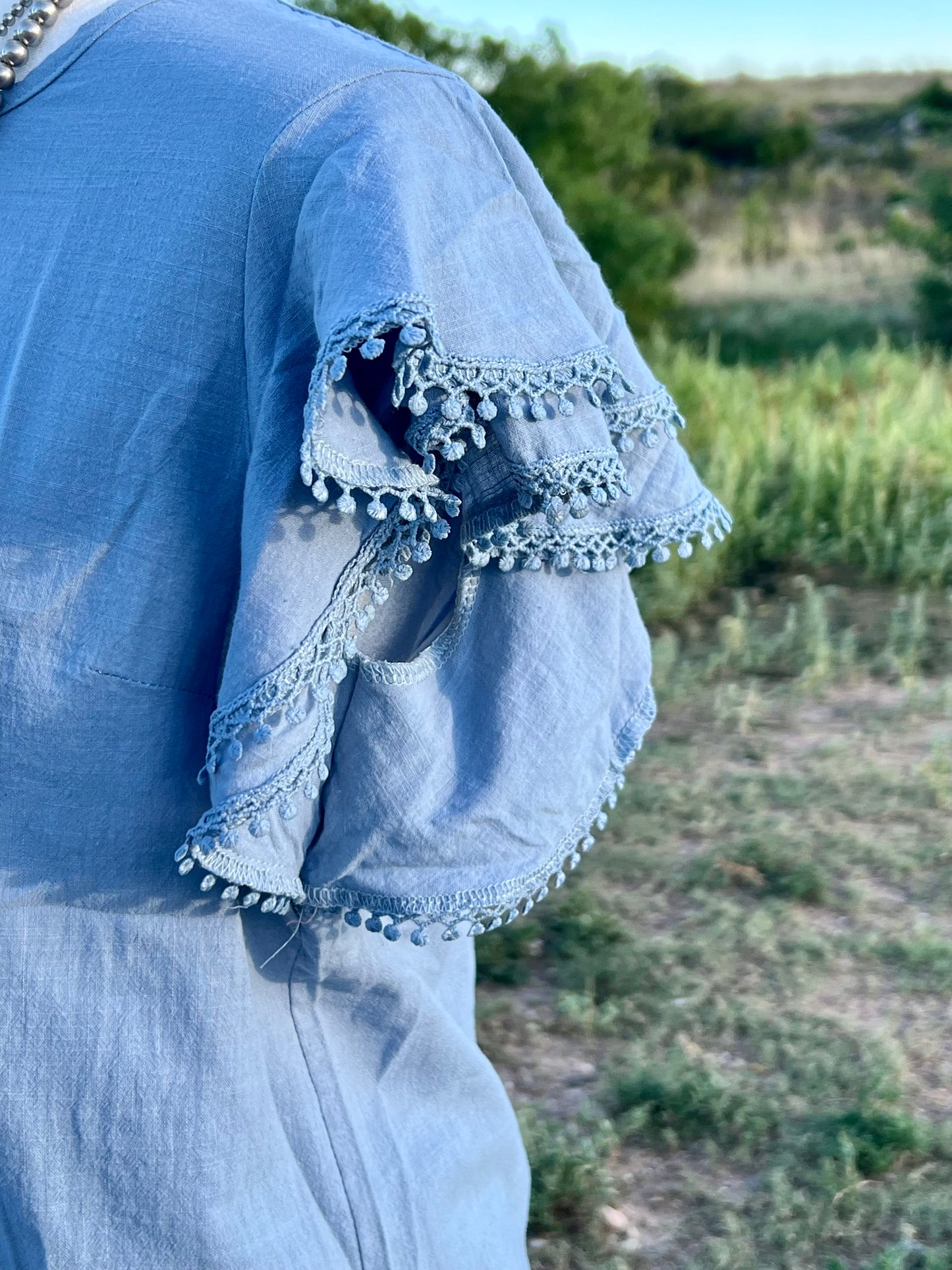 Denim Ruffle Sleeve Top