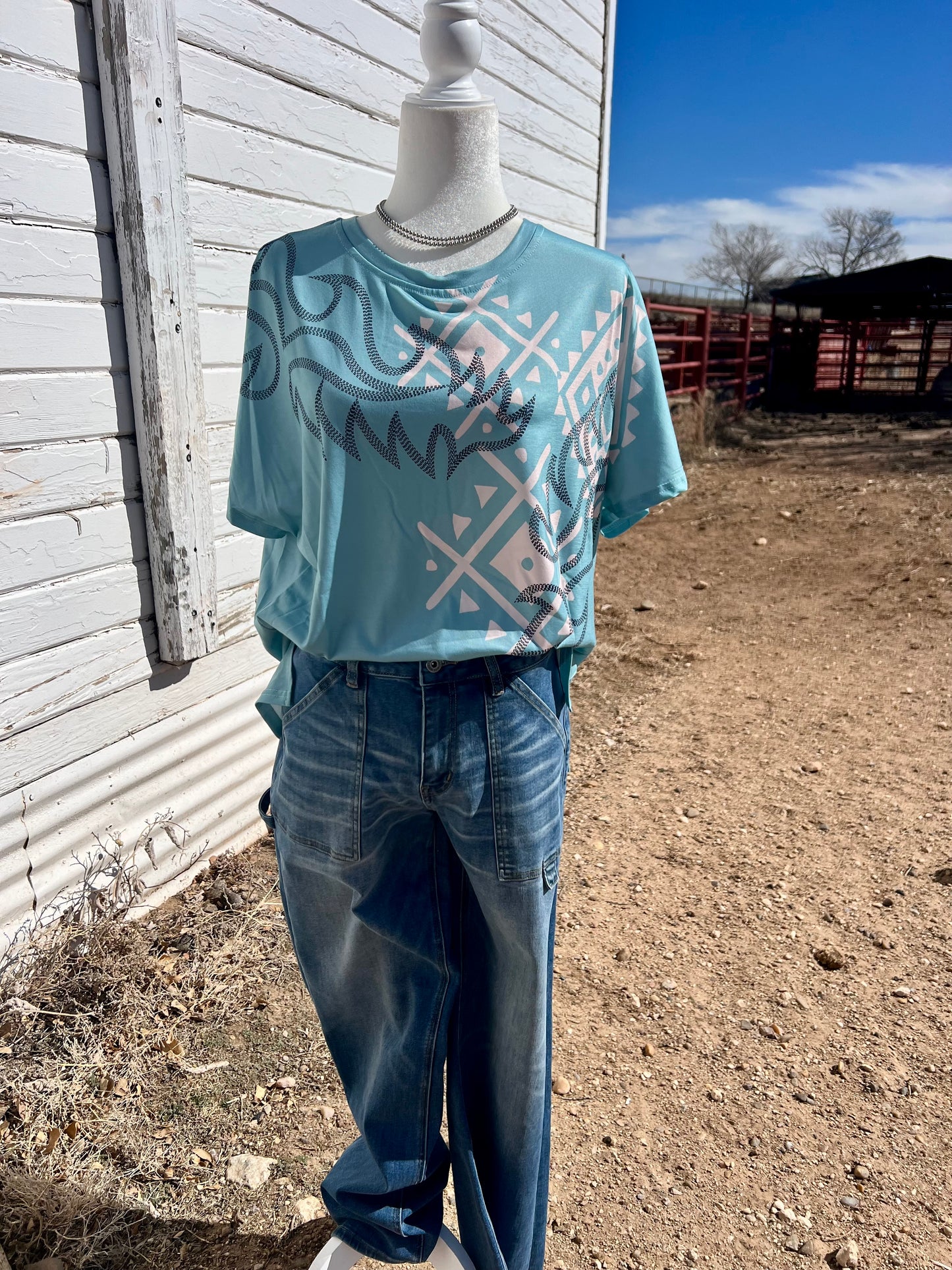 Boot Stitch Light Blue Top