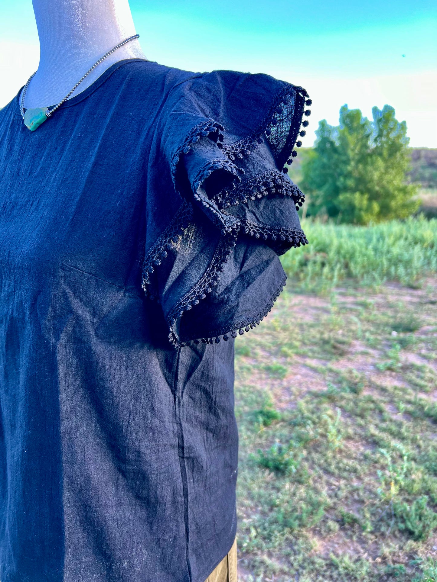 Black Ruffle Sleeve Top