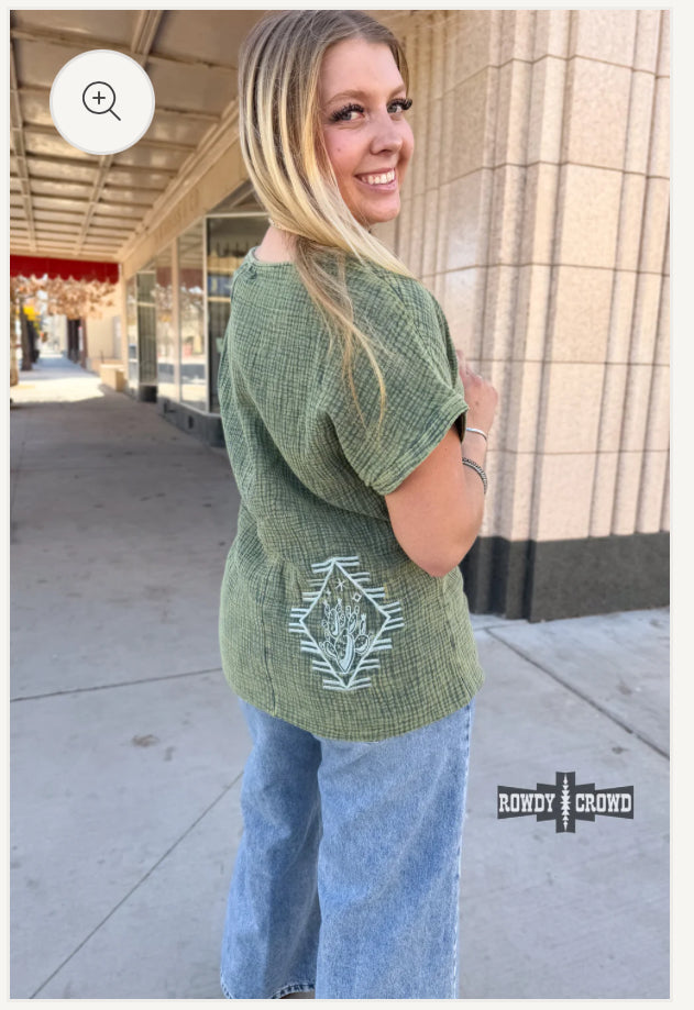 Acid Washed Green Aztec Top