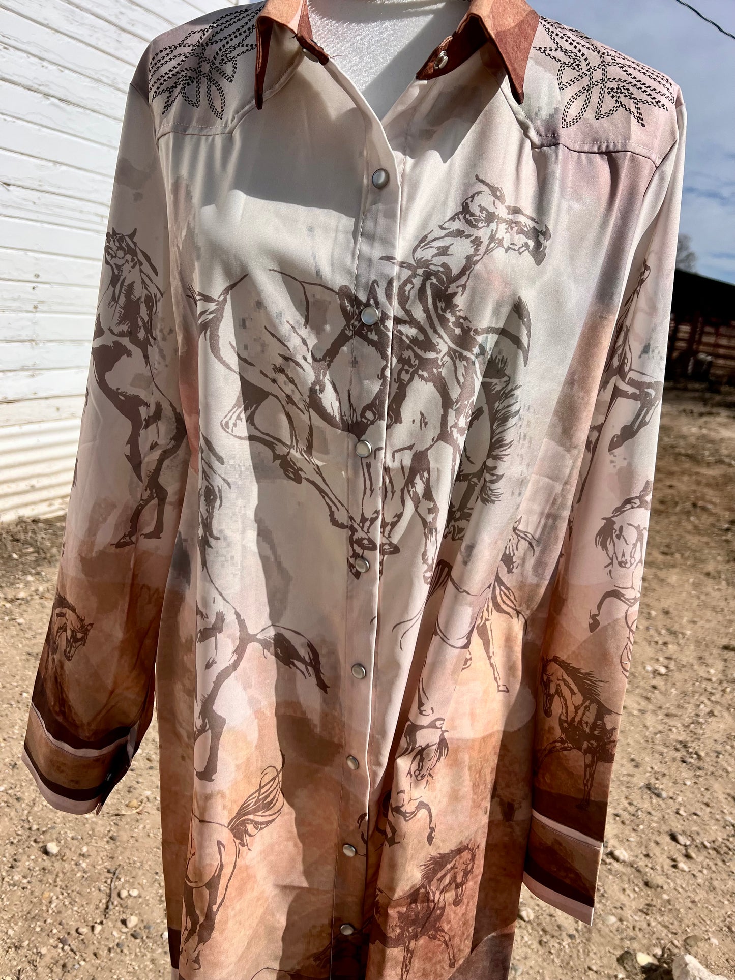 Pearl Snap Button Down Vintage Horse Dress