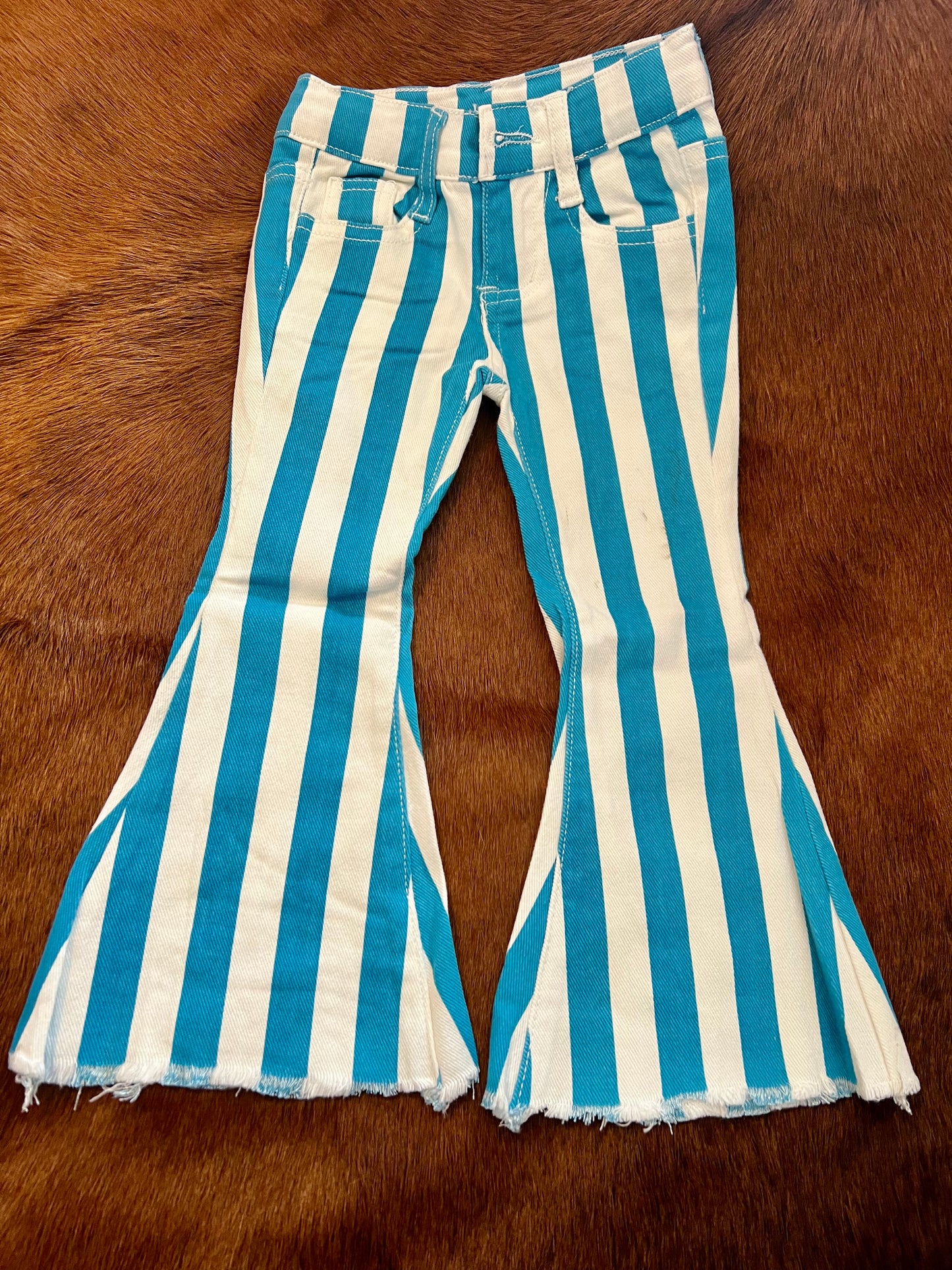 Turquoise Striped Bell Bottom Jeans