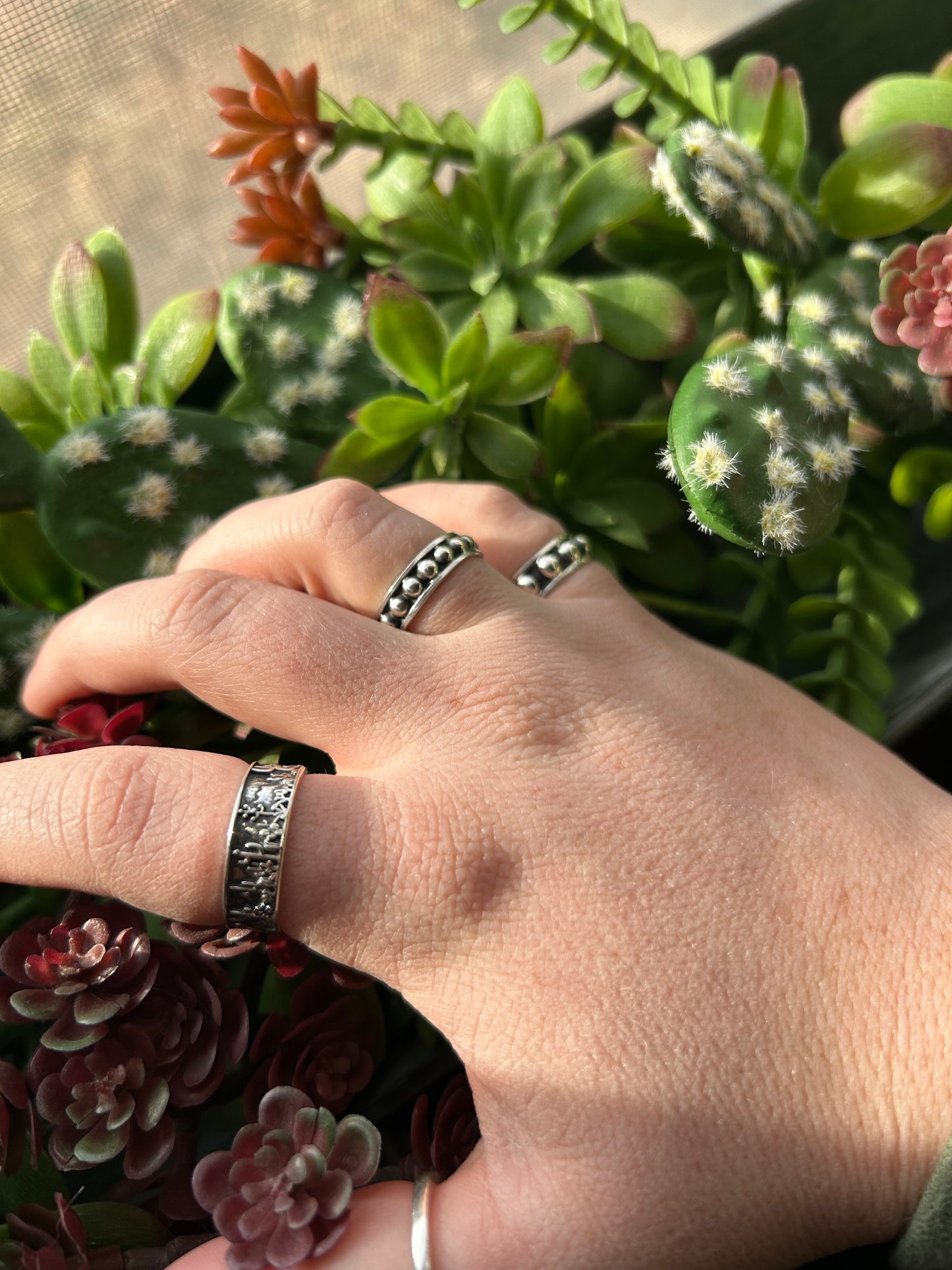 Medium beaded ring-sterling silver