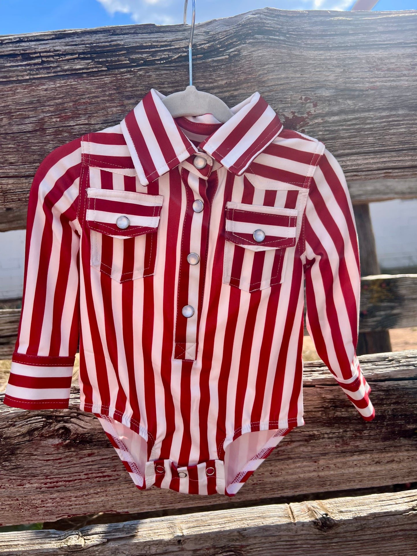 Red Stripe Pearl Snap Onsie