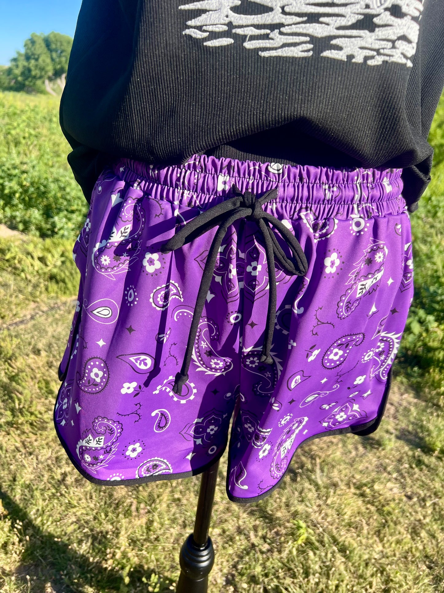 Purple Bandana Shorts with Pockets