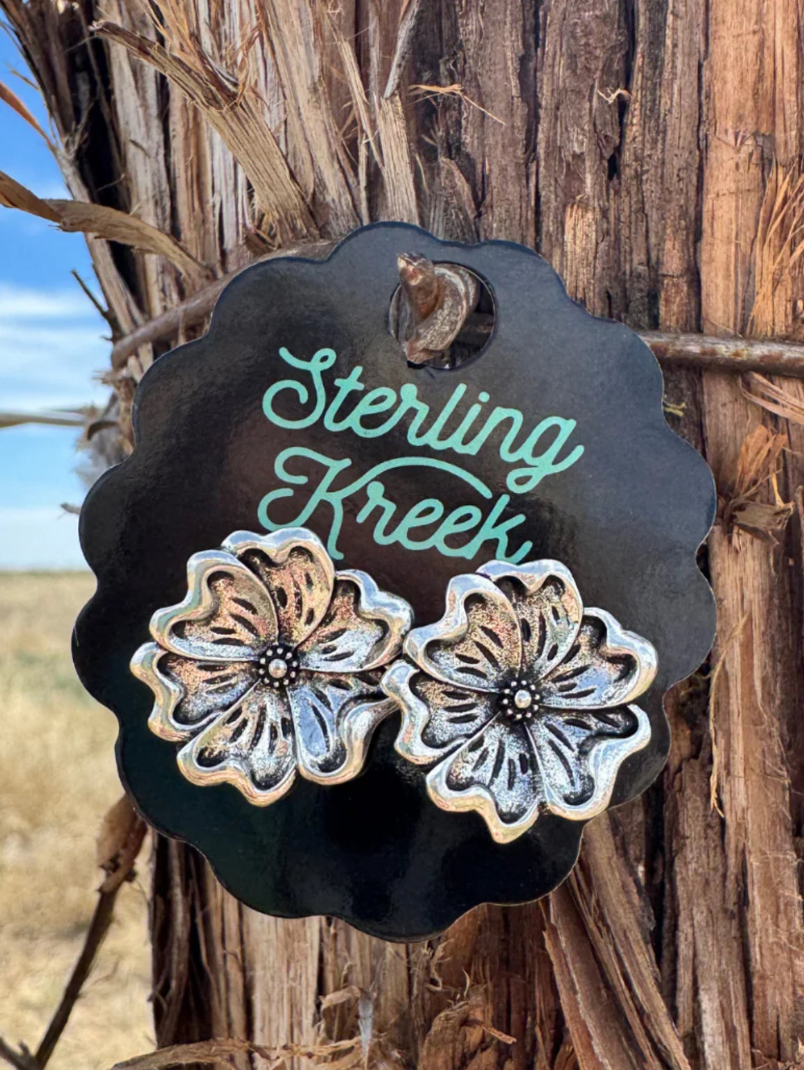 Tooled Flower Earrings