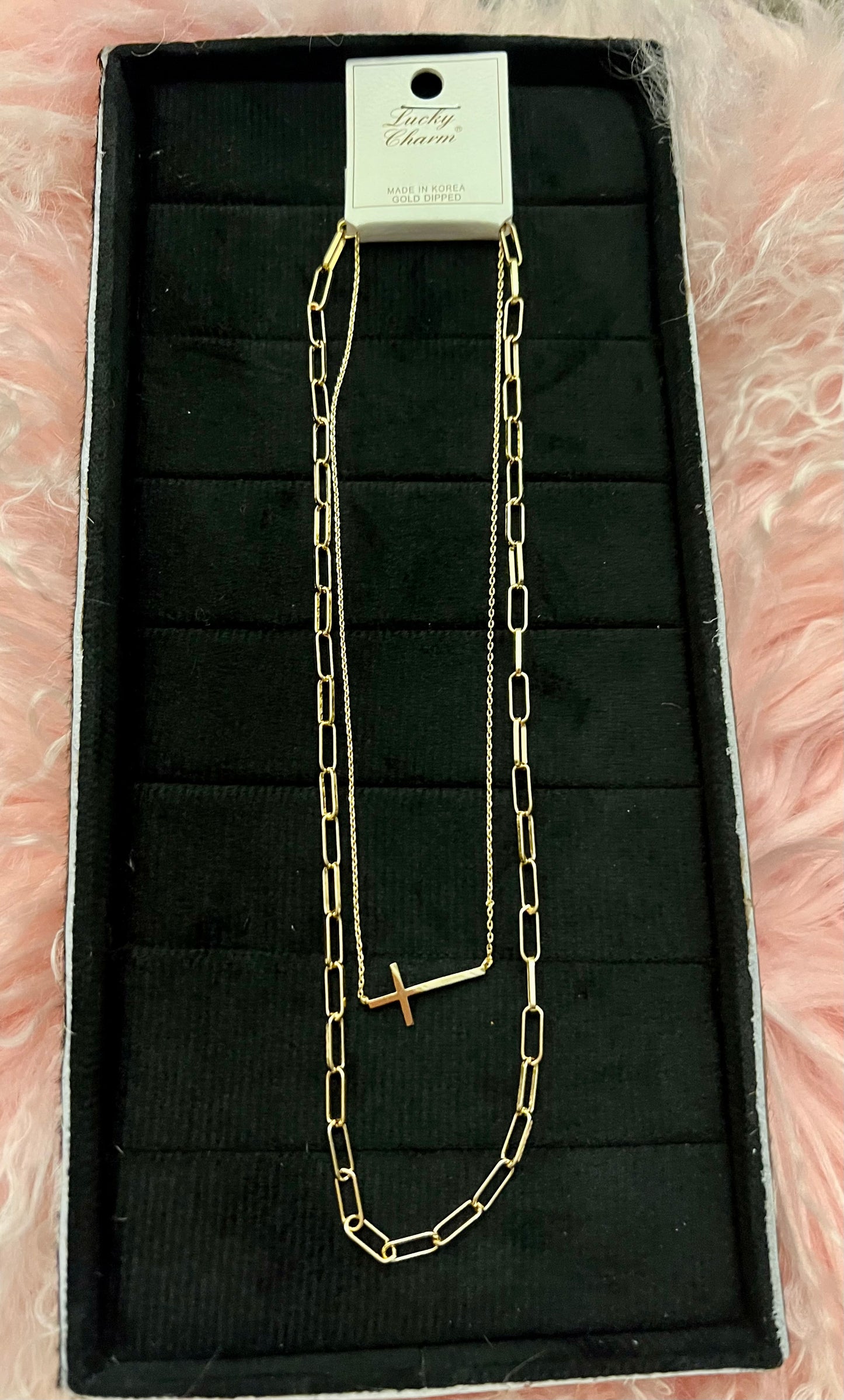Cross Two Chain Gold Necklace
