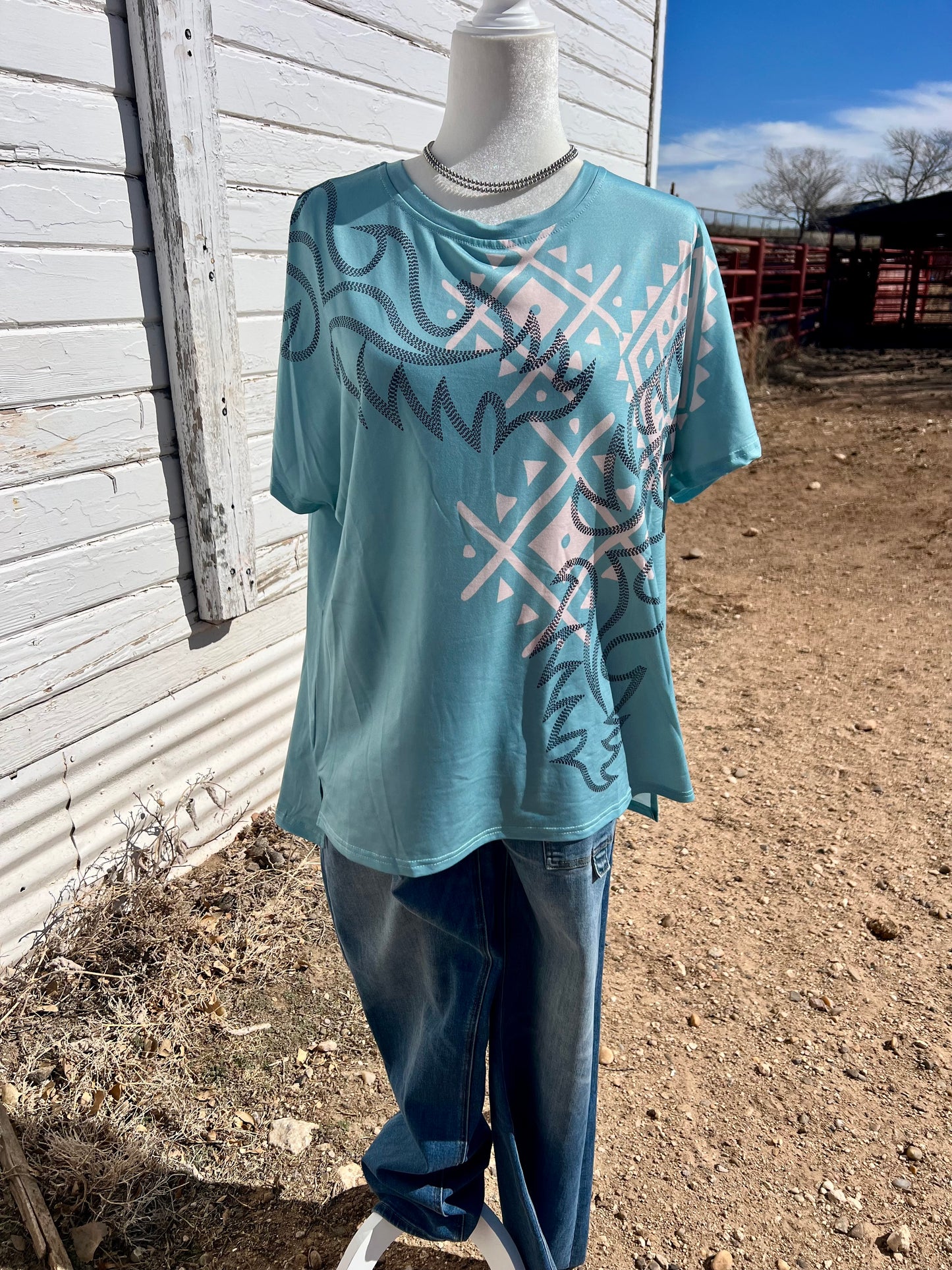 Boot Stitch Light Blue Top