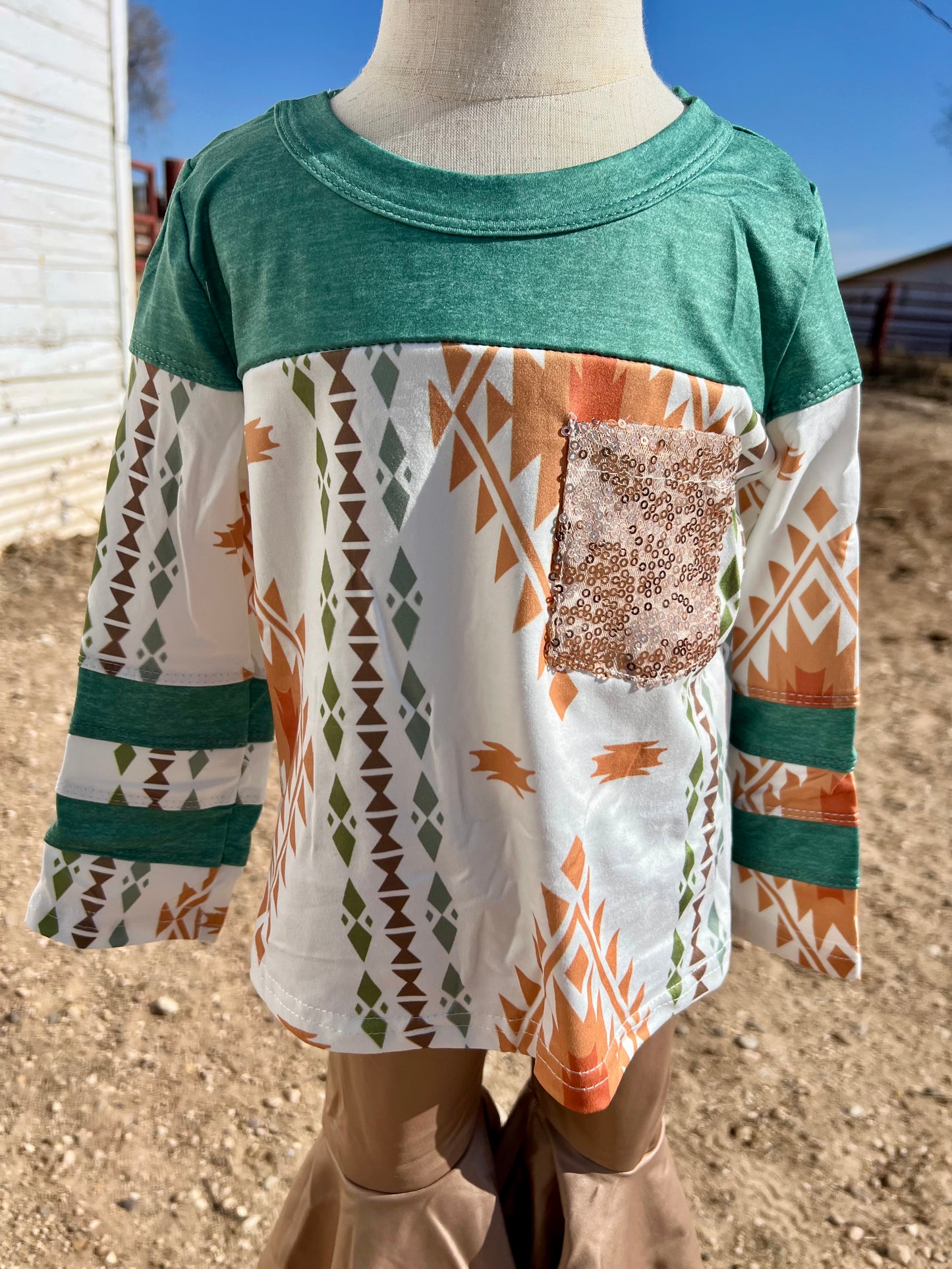 Aztec Long Sleeve Shirt with Sequin Pocket