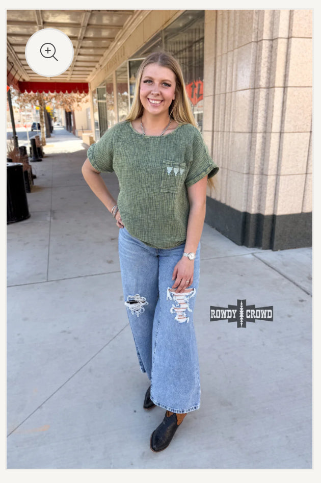 Acid Washed Green Aztec Top