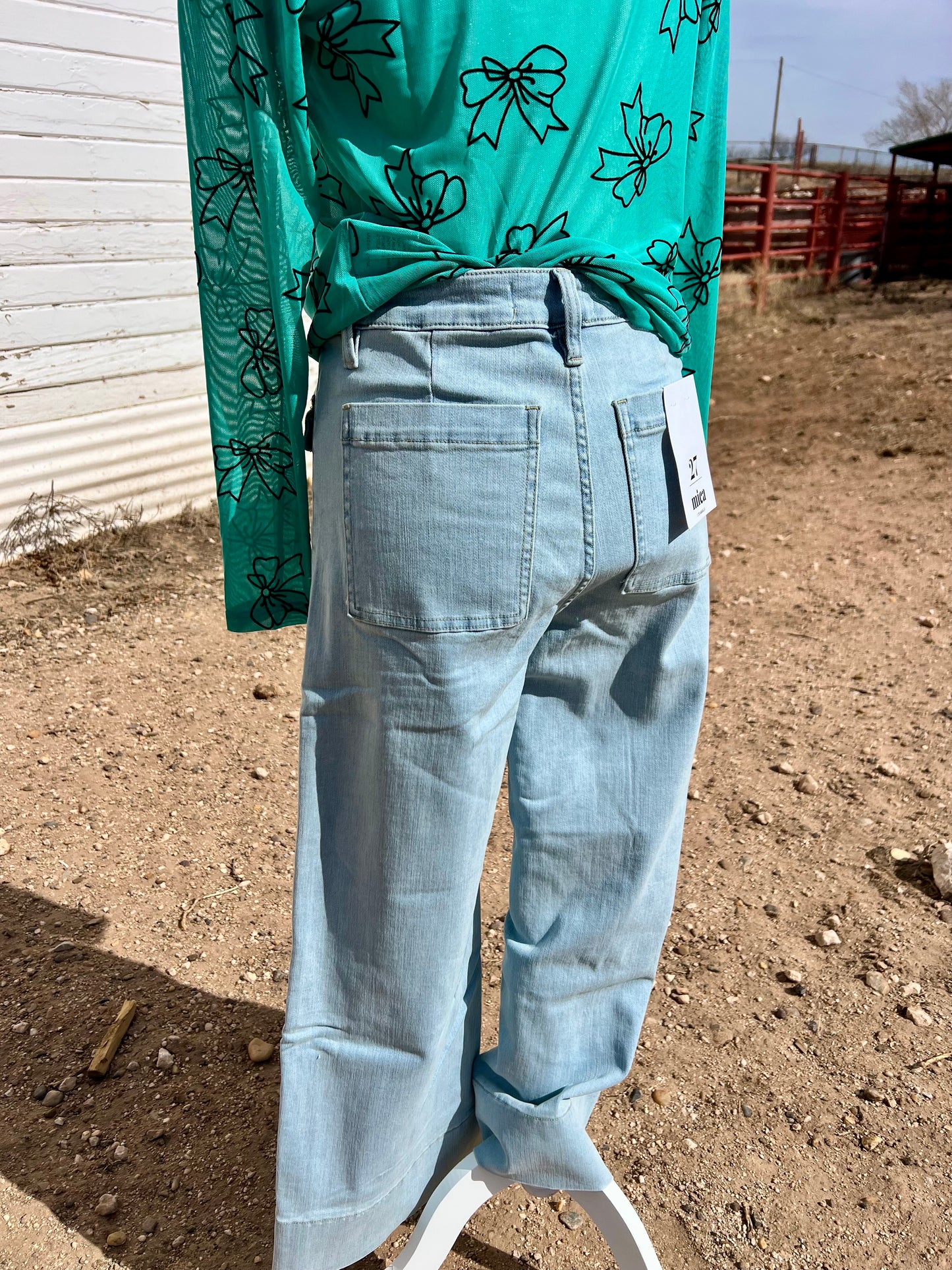 High Rise Cropped Wide Leg with Patch Pockets (Mica Denim)