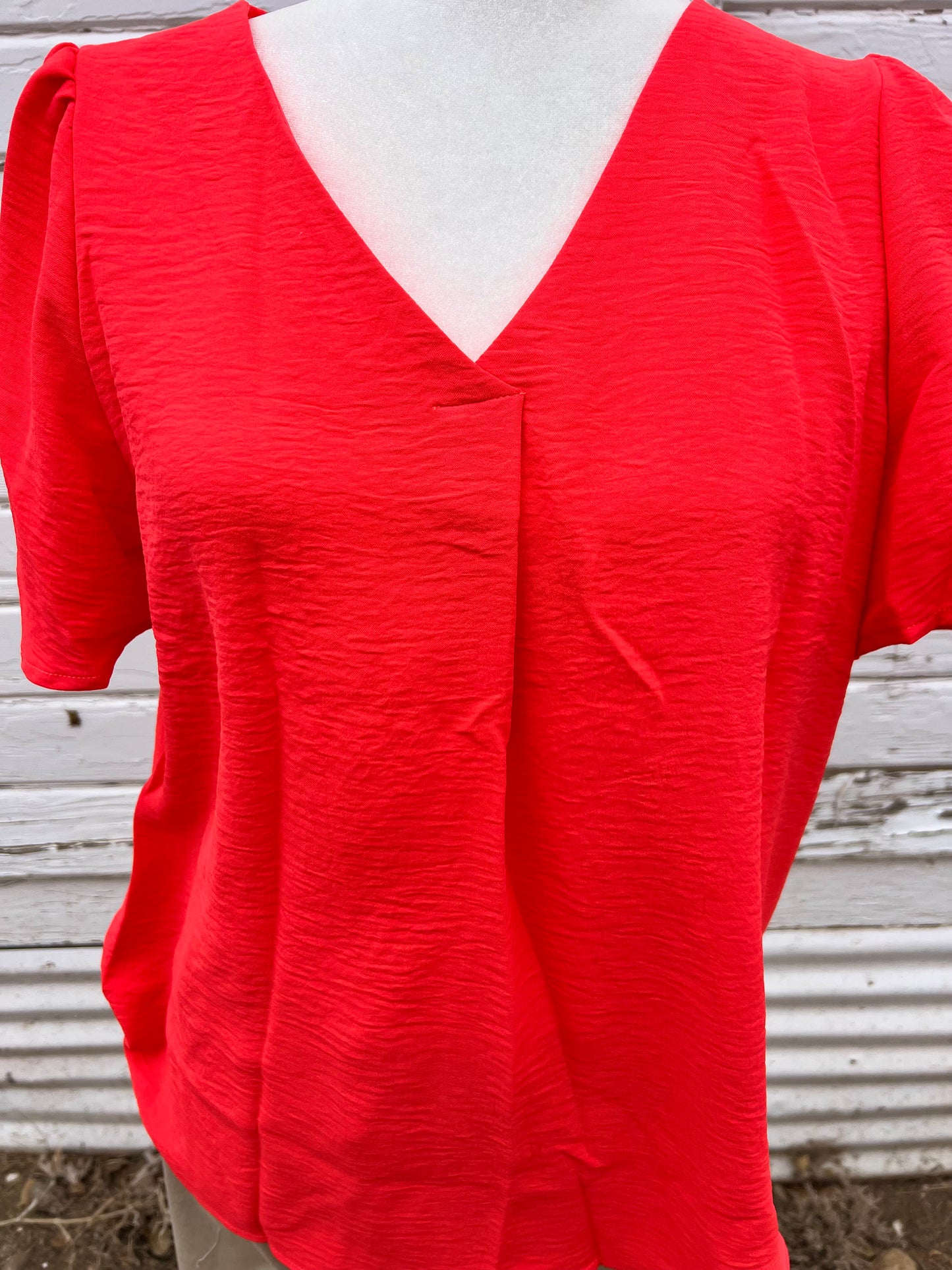 Coral Short Sleeve V Neck Blouse