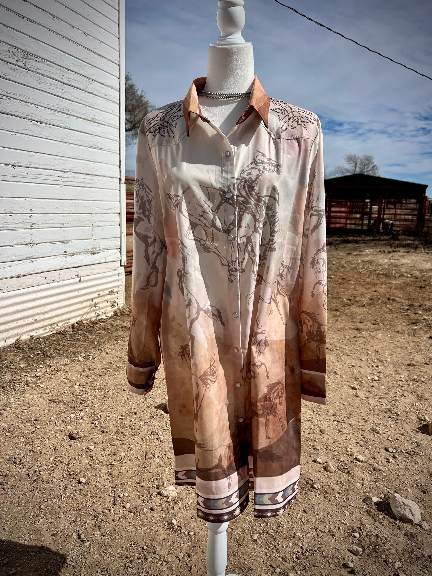 Pearl Snap Button Down Vintage Horse Dress