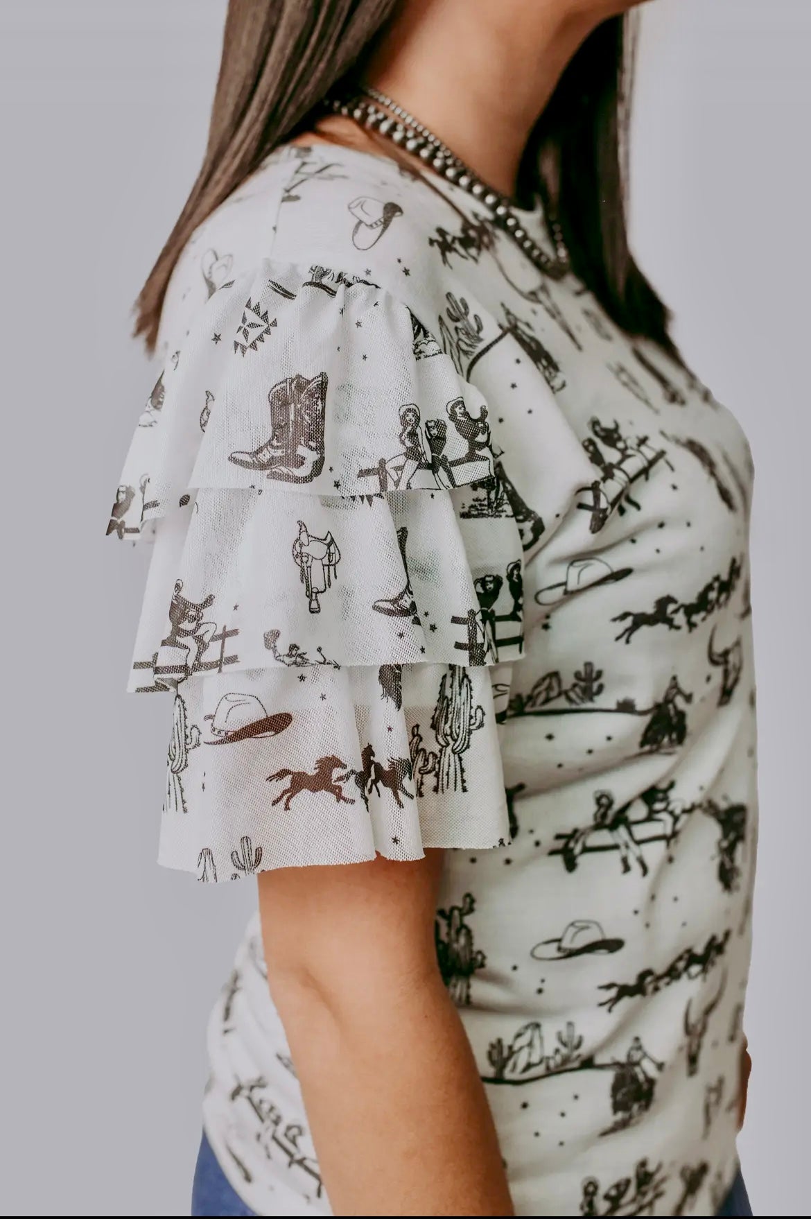 Western Darlin Top with Ruffle Sleeves