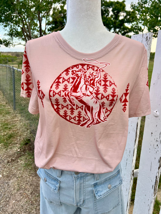 Cowboy Aztec Top Soft Pink Top