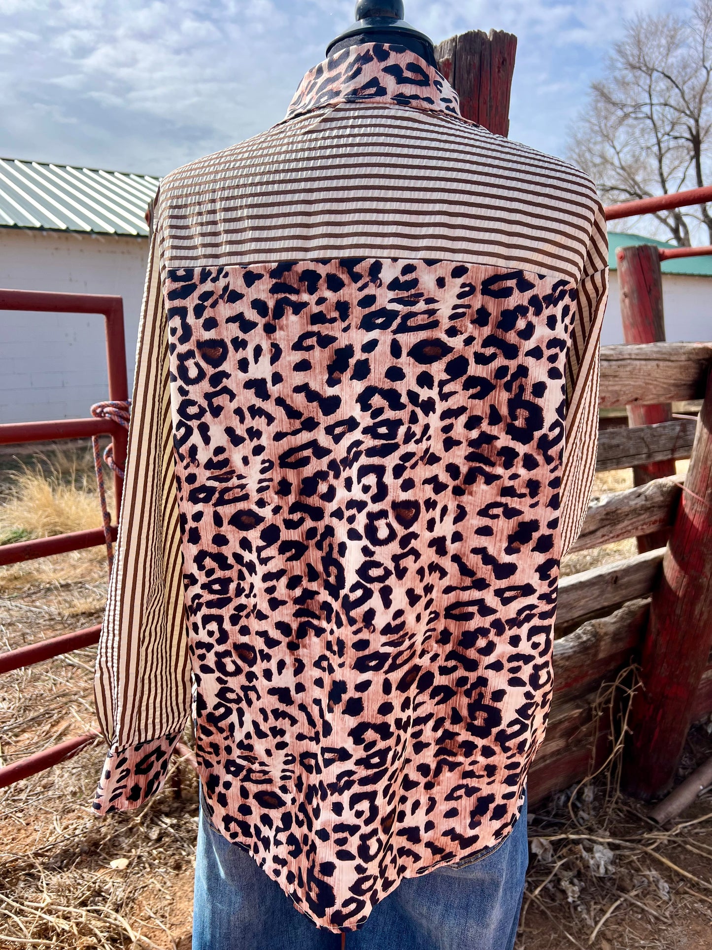 Leopard and Striped Button Top