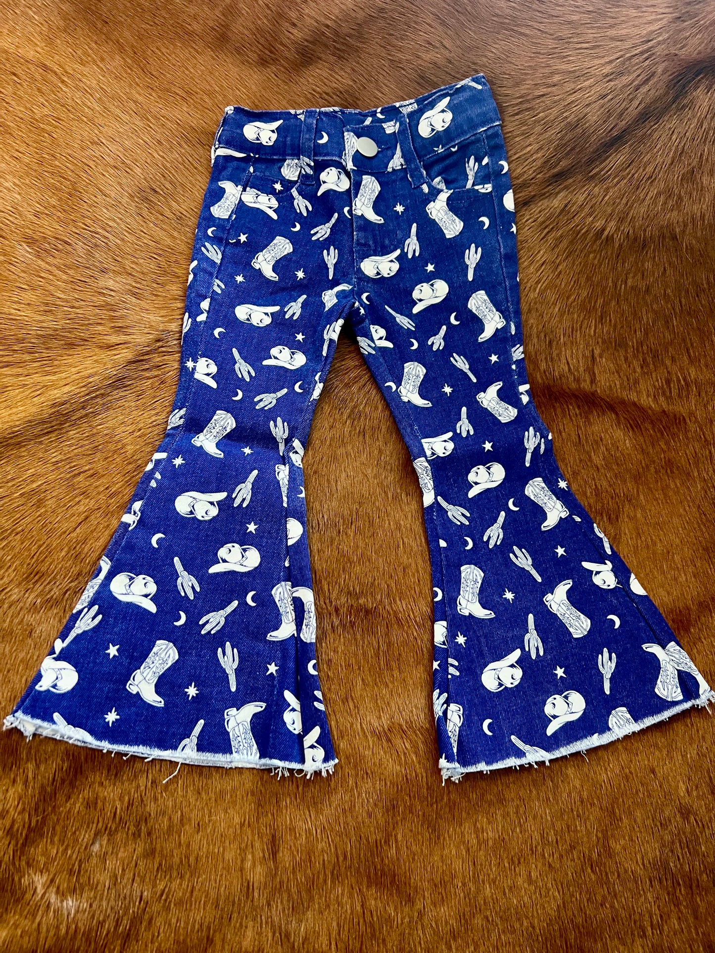 Western Print Bell Bottom Jeans