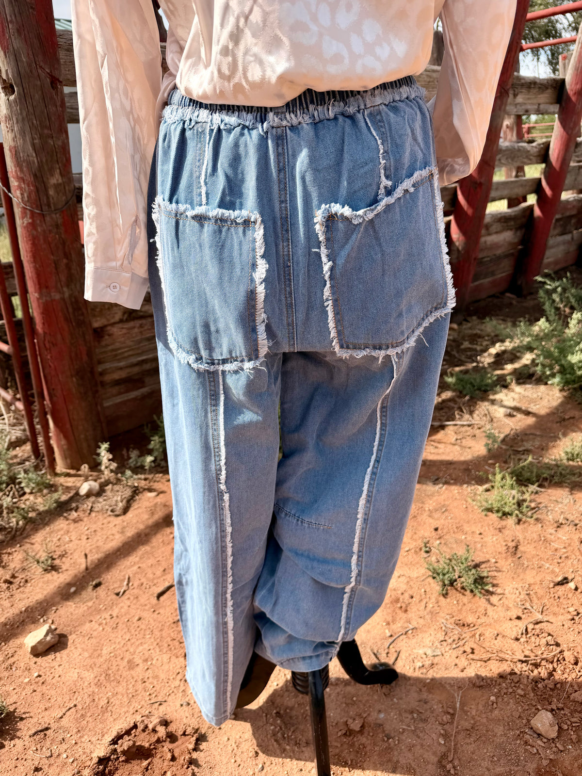 Western Embroidered Tie Waist Pants