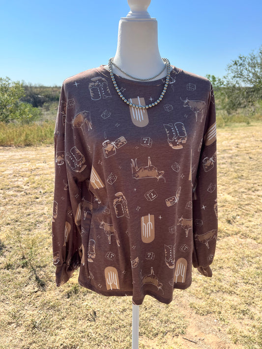 Western Brown Relaxed Sweatshirt