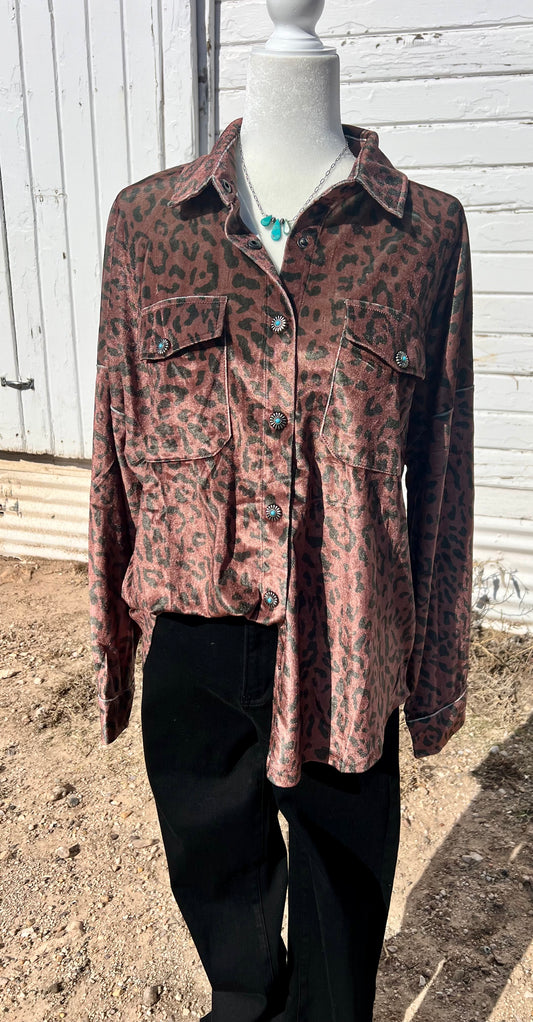 Leopard Velvet Top with Snaps