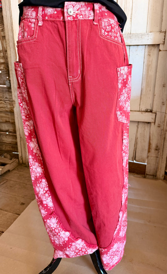 Red Bandana Print Jeans