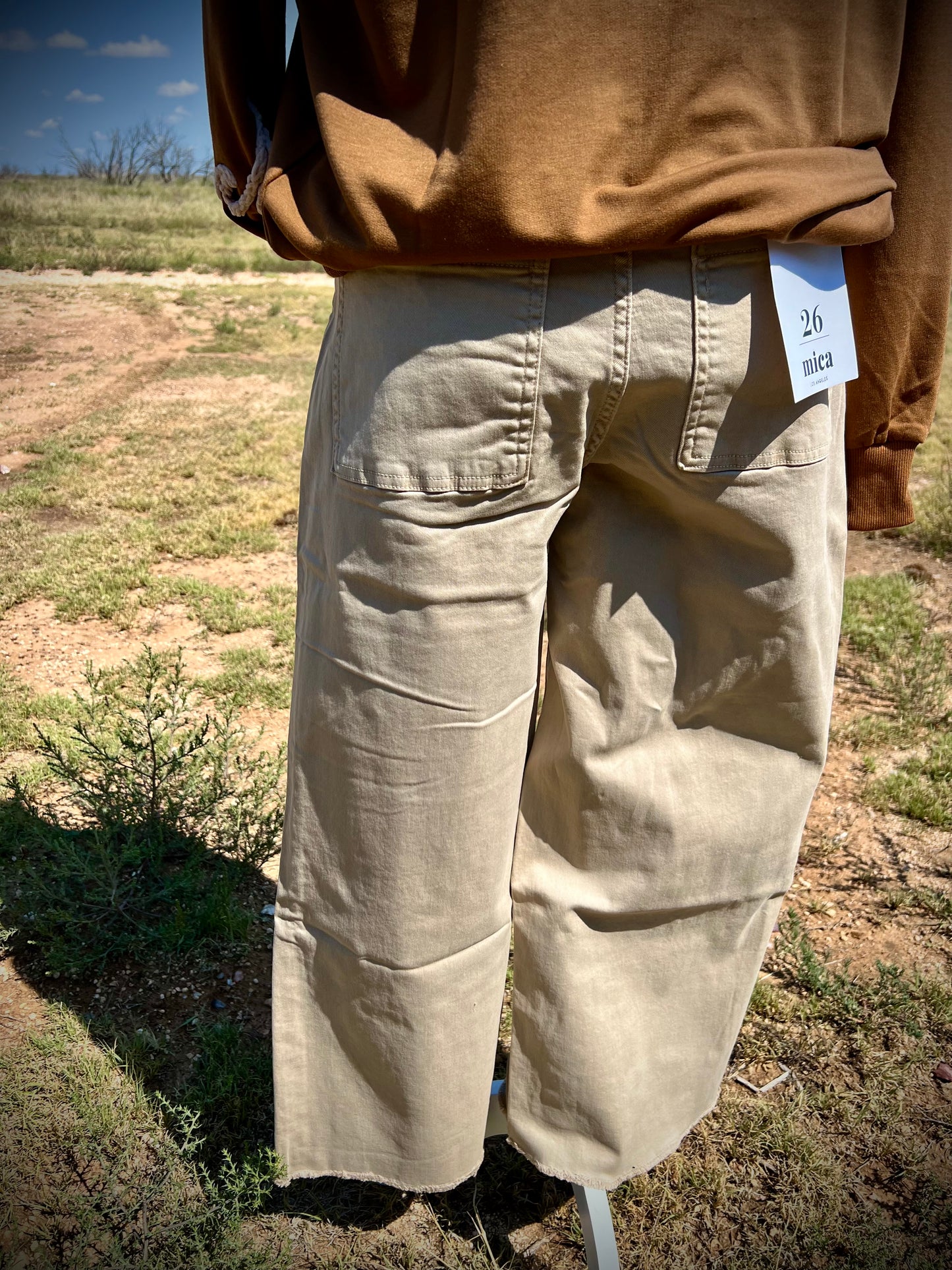 Tan Mica Denim High Rise with Cropped Wide Leg