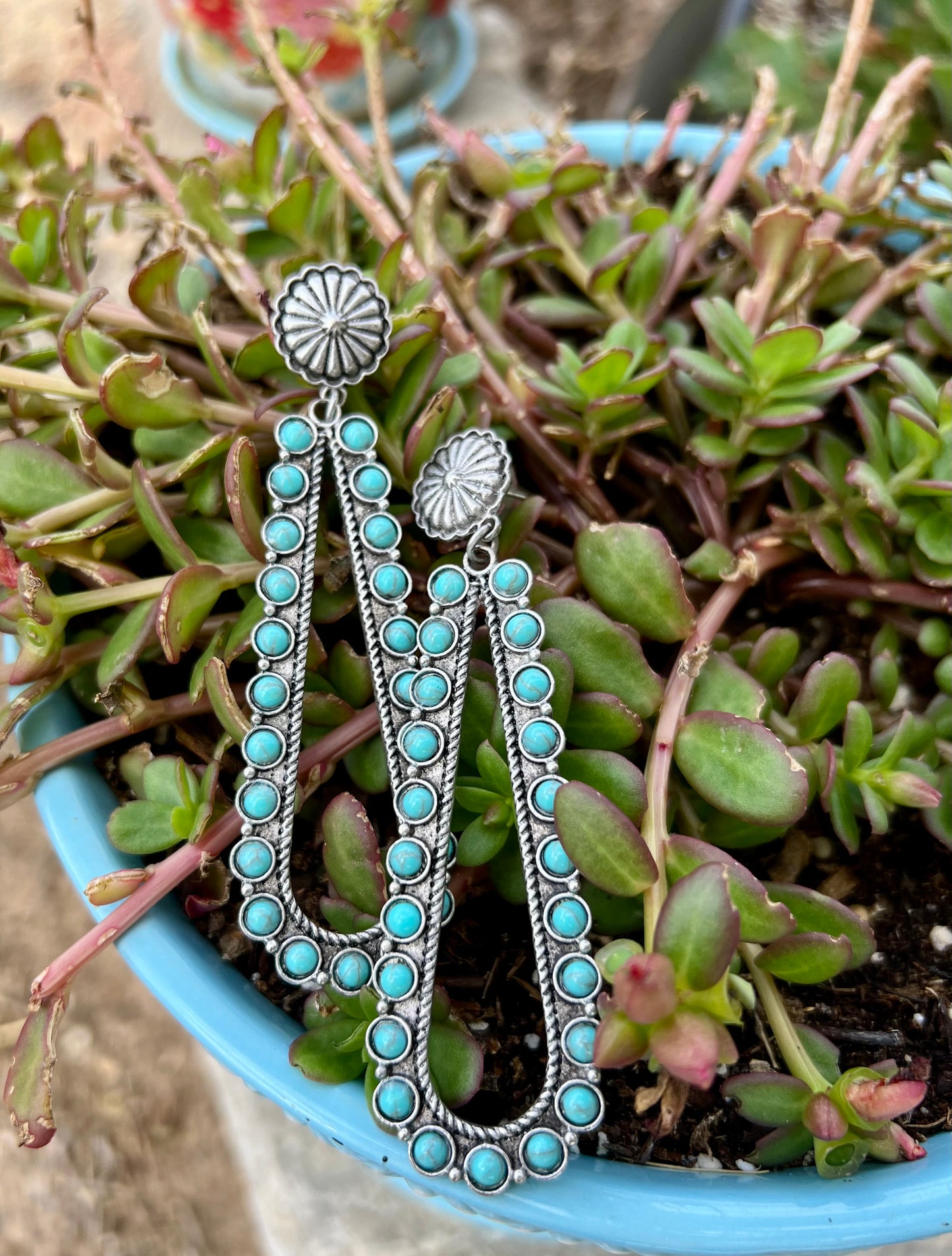Sunburst Concho with Turquoise Stone Teardrop Earrings