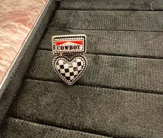 Cowboy Checkered Heart Adjustable Ring