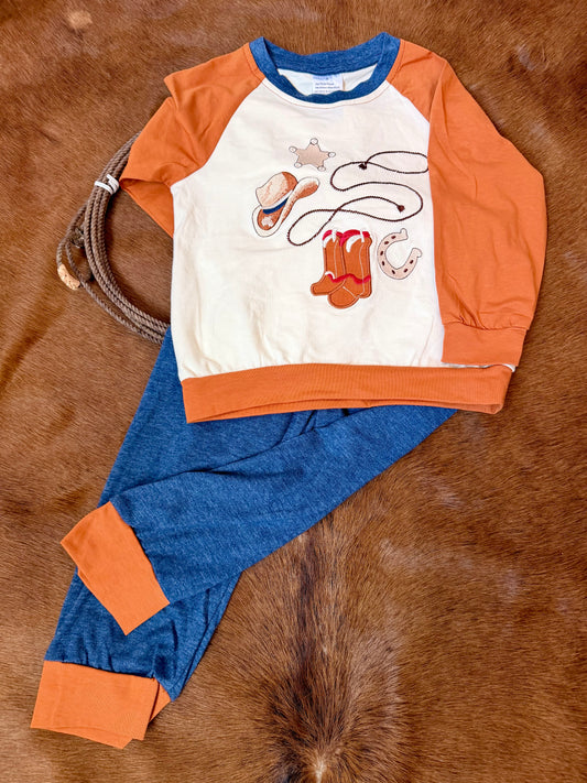 Western Print Sweatshirt & Pant Set