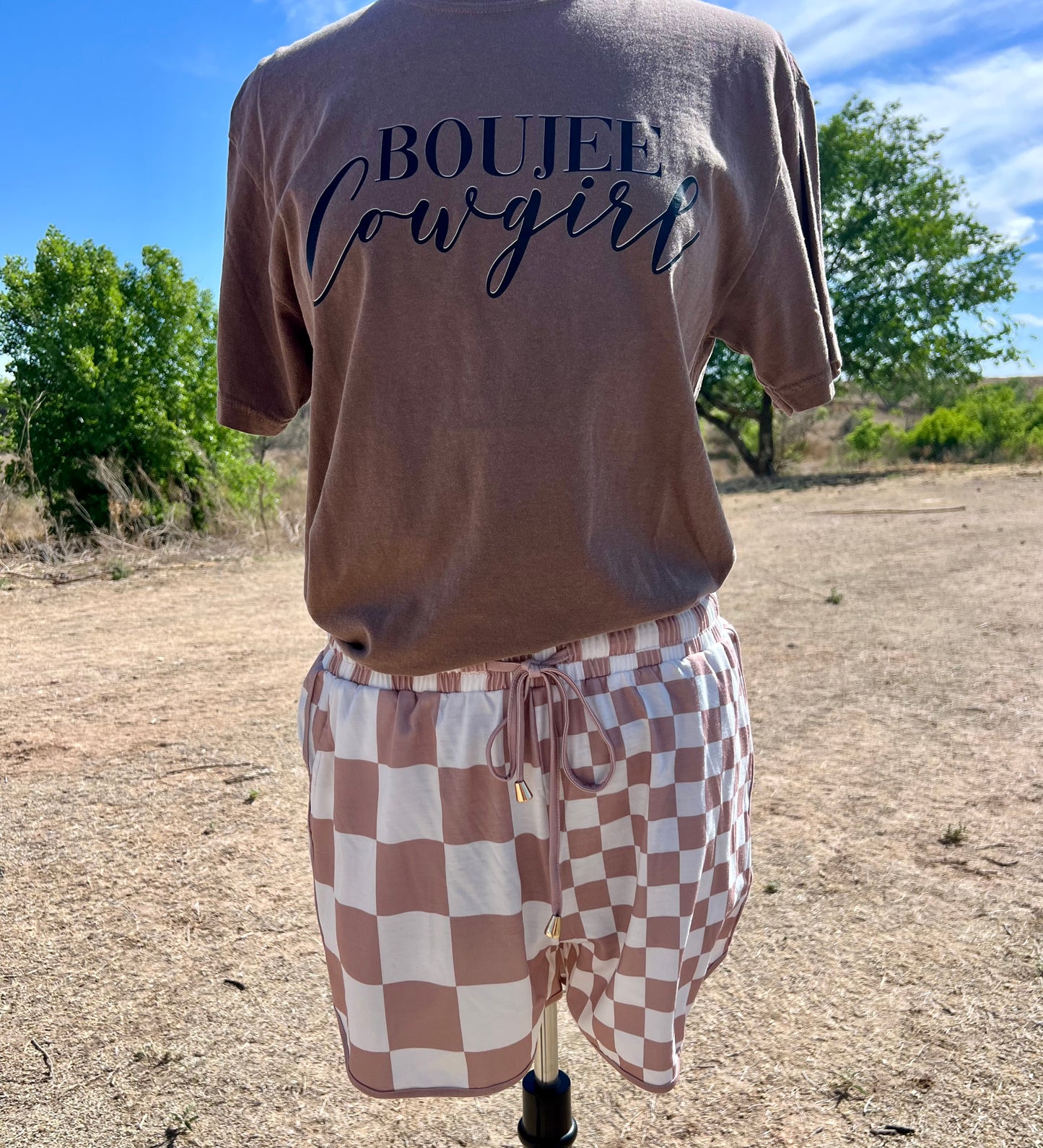 Checkered Khaki Shorts with Pockets