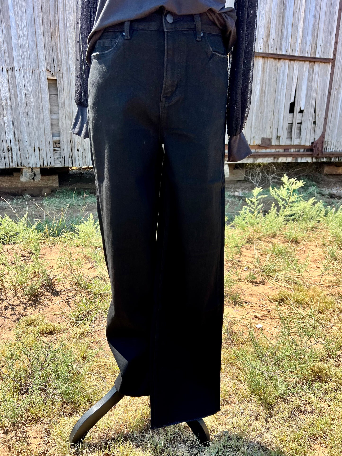 Black Mica Denim High Rise with Slim Wide Leg