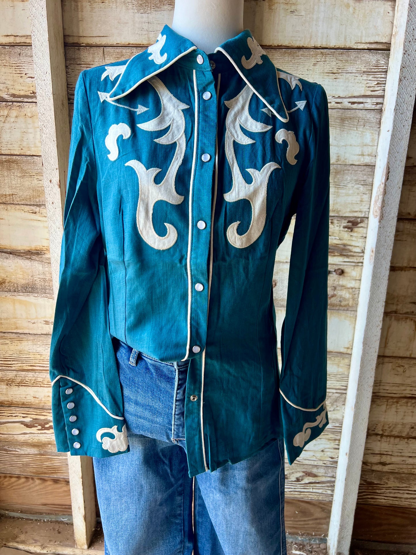 Western Design Snap Shirt Teal