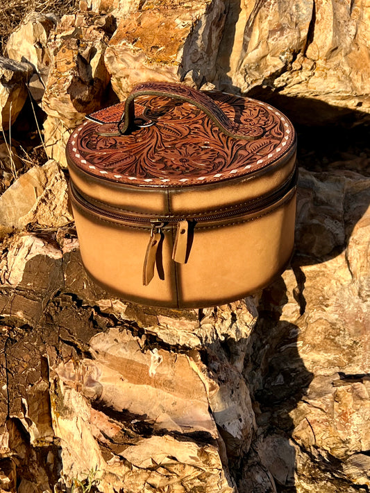 Round Tooled Leather Jewelry Case