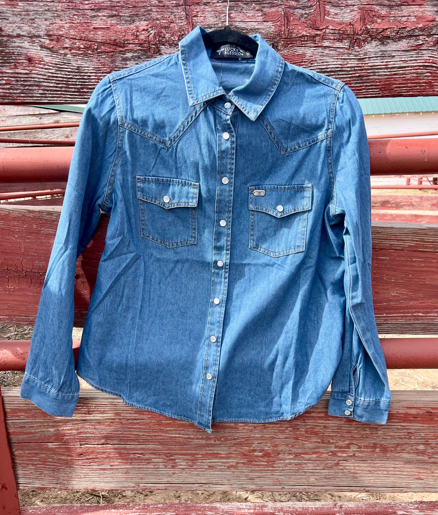 Denim Shirt with Pearl Snaps