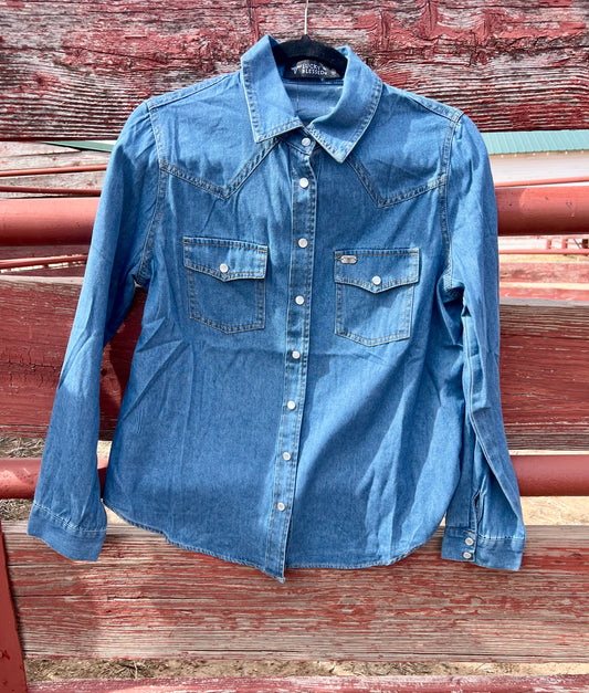 Denim Shirt with Pearl Snaps