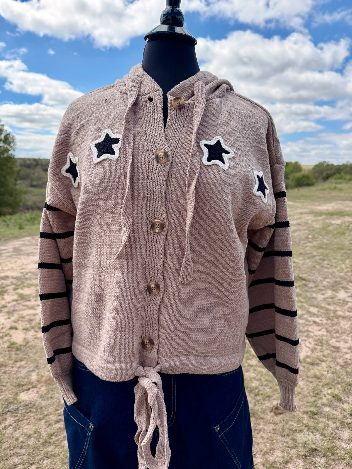 Star Button Sweater with Hood