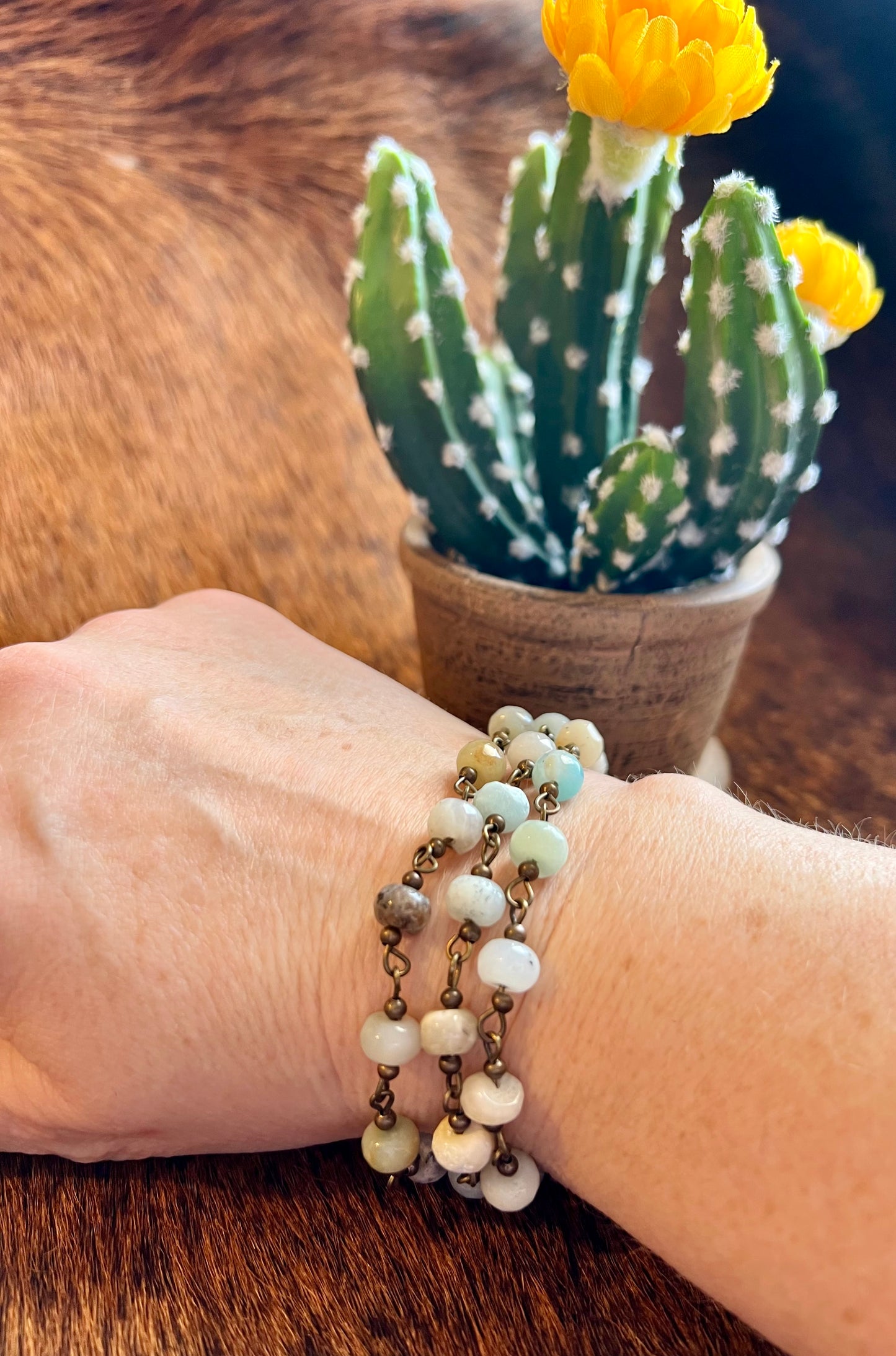 Amazonite Triple Strand Beaded Bracelet