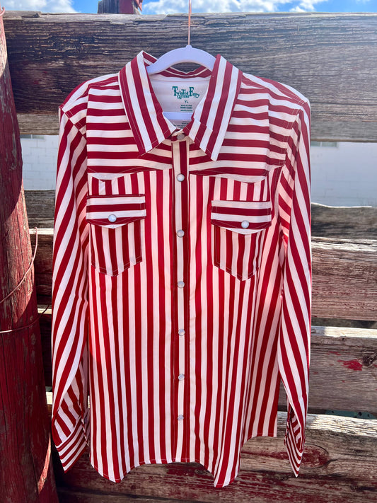 Red Striped Pearl Snap Shirt Youth