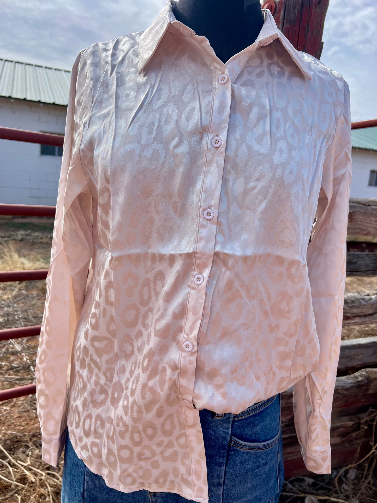 Apricot Leopard Print Button Top