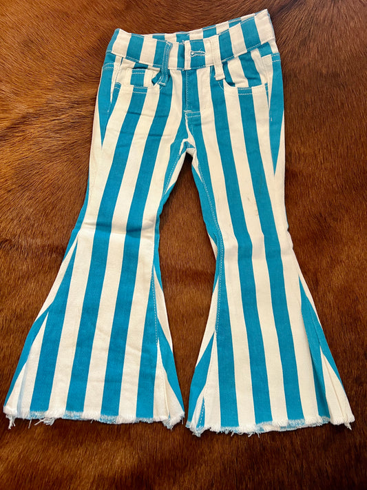 Turquoise Striped Bell Bottom Jeans