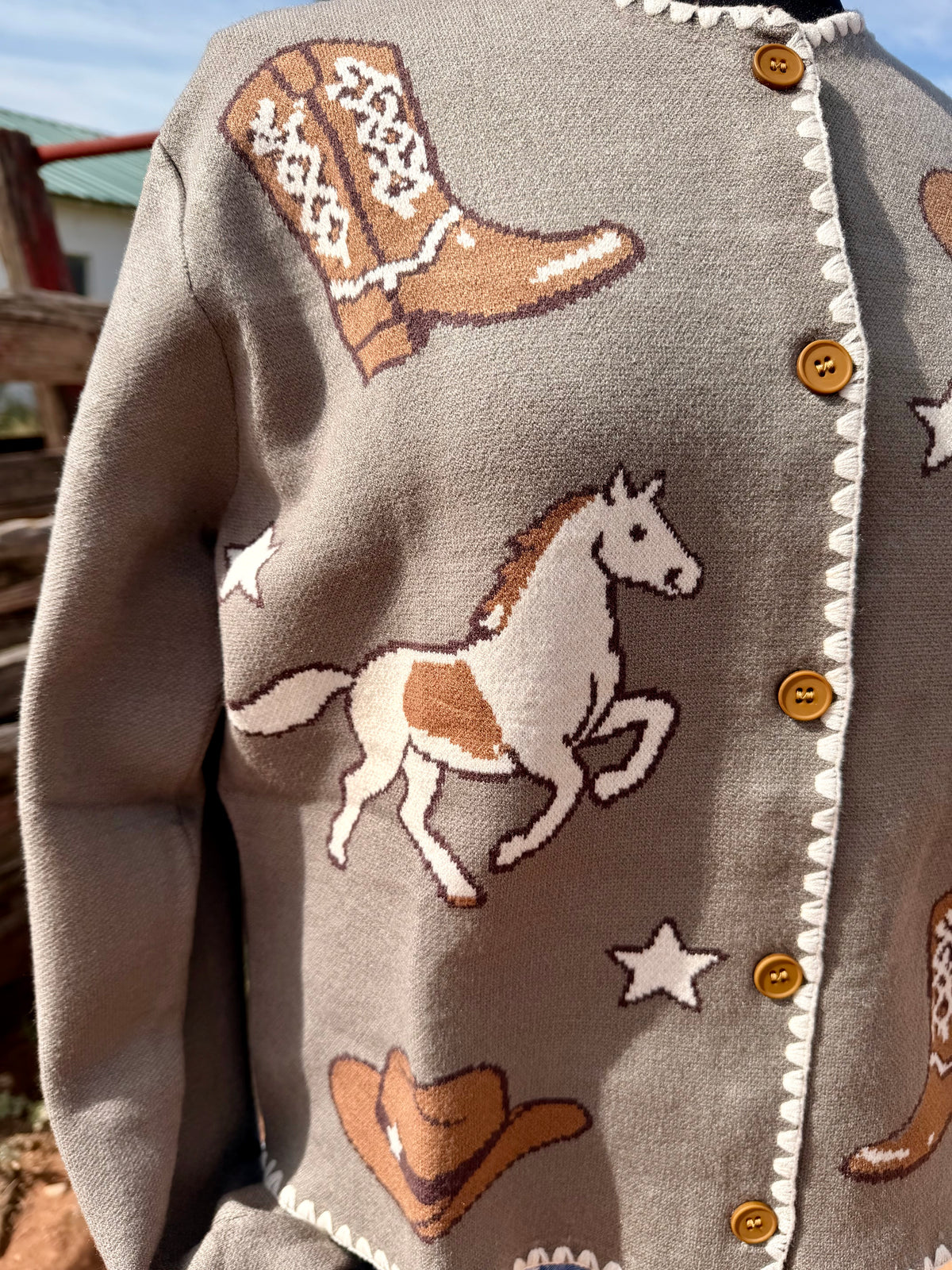 Western Horse & Cowboy Sage Cardigan