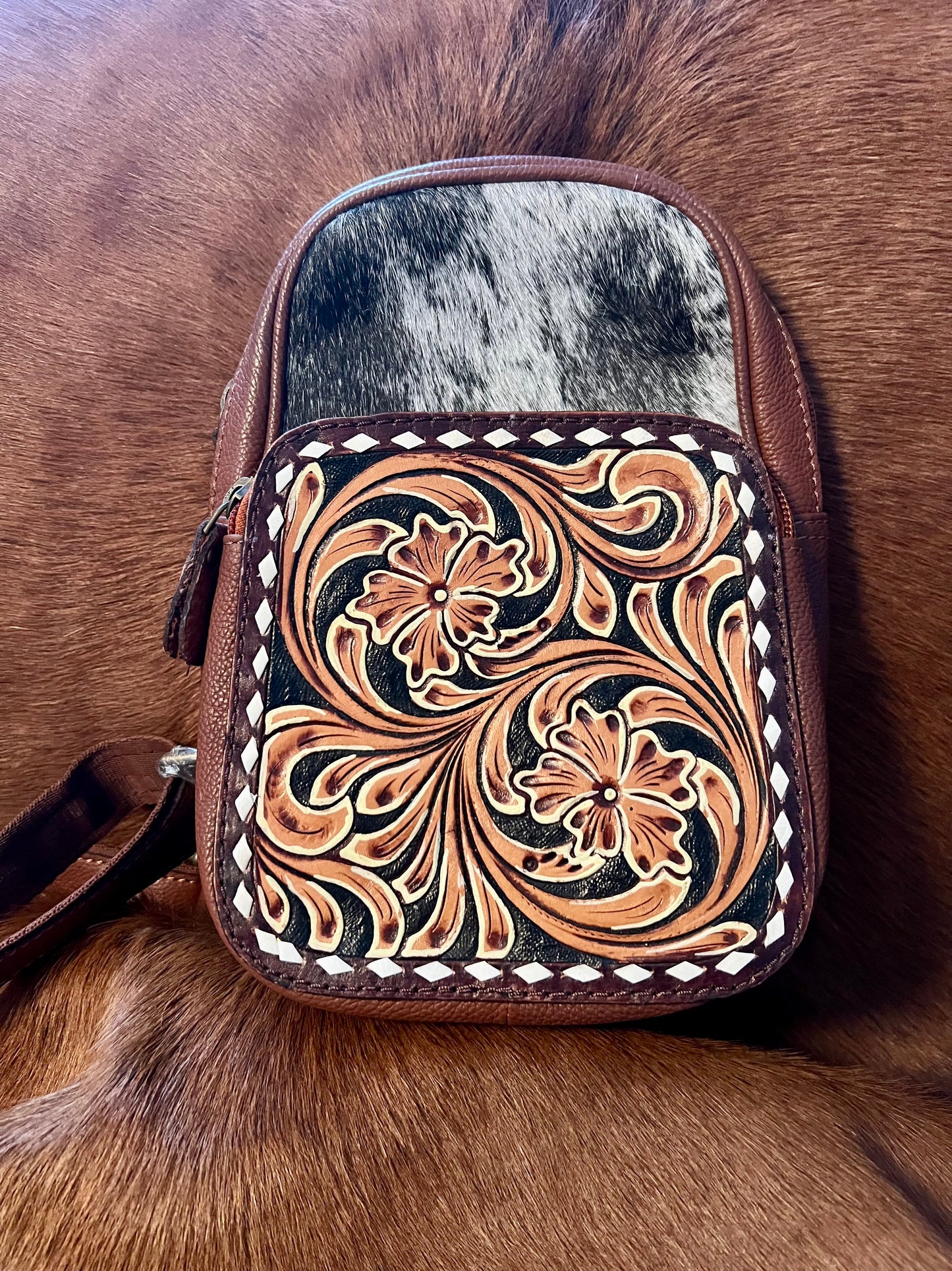 Black & White Cowhide Crossbody American Darling