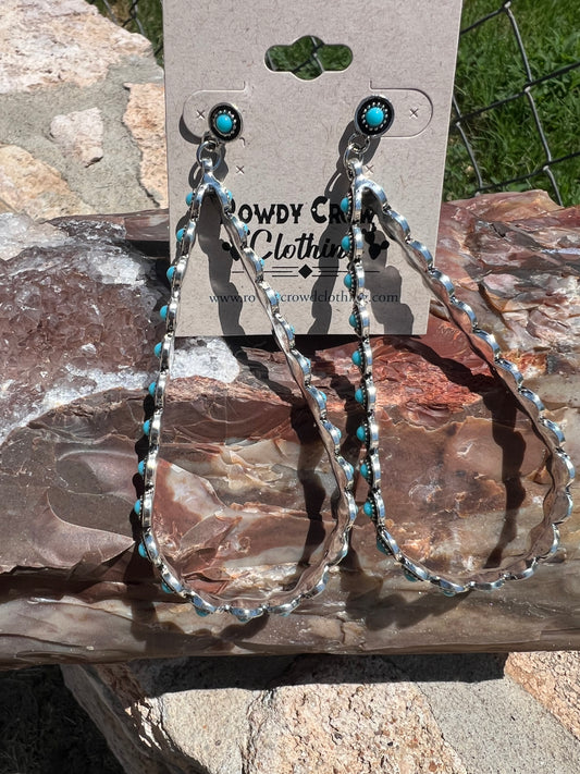 Turquoise Long  Hoop Earrings