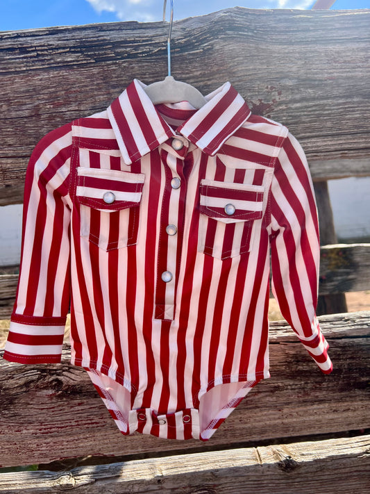 Red Stripe Pearl Snap Onsie