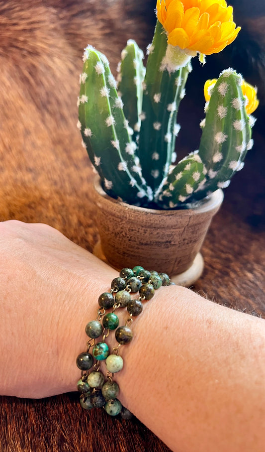 African Turquoise Triple Strand Bracelet