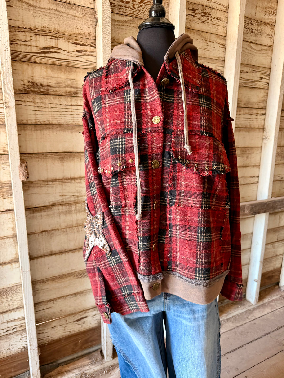 Red Plaid Jacket with Hood
